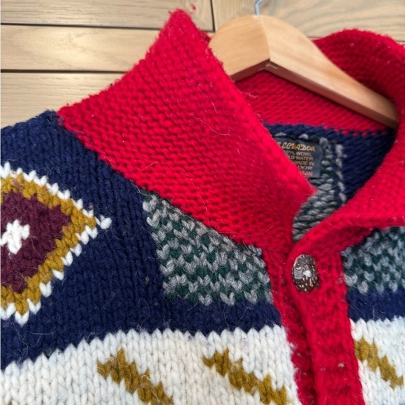 Vintage Ecuador Tejidos Hand Knit Chunky Heavy Wool Cardigan Hand Made - Picture 10 of 12